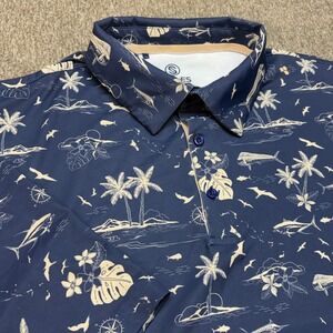 Scales Gear 3XL Performance‎ Polo Shirt Navy Blue Tropical Fish Mahi Marlin Golf